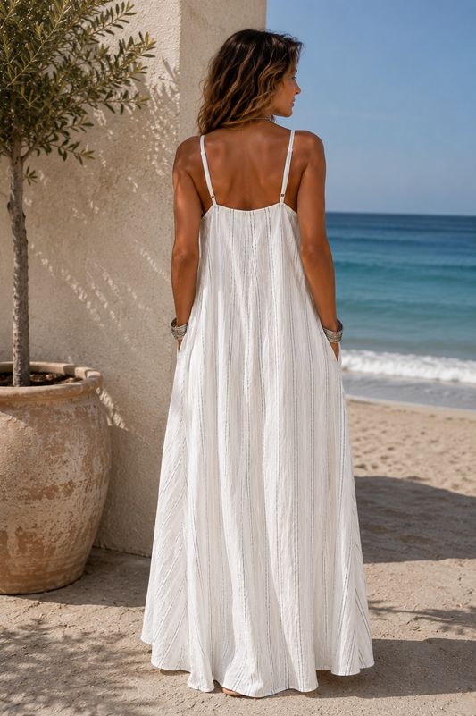 Vestido maxi rayas azul y marrón | Estiliza la figura