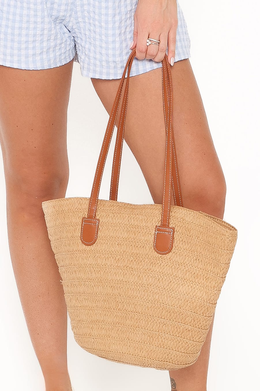 Bolso cubo trenzado con asa de hombro | Gran capacidad