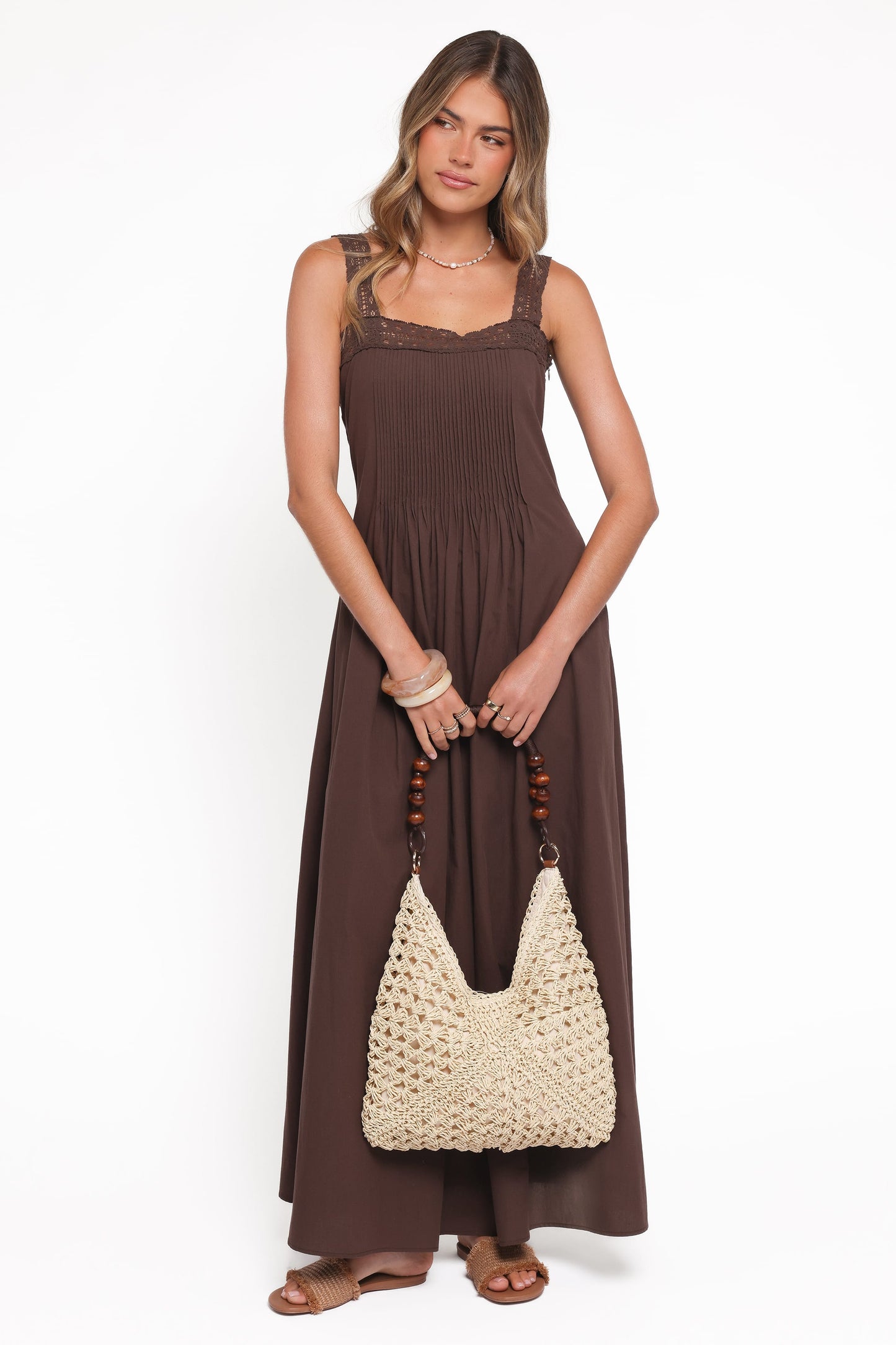Bolso tote crochet beige con asa superior | Gran capacidad