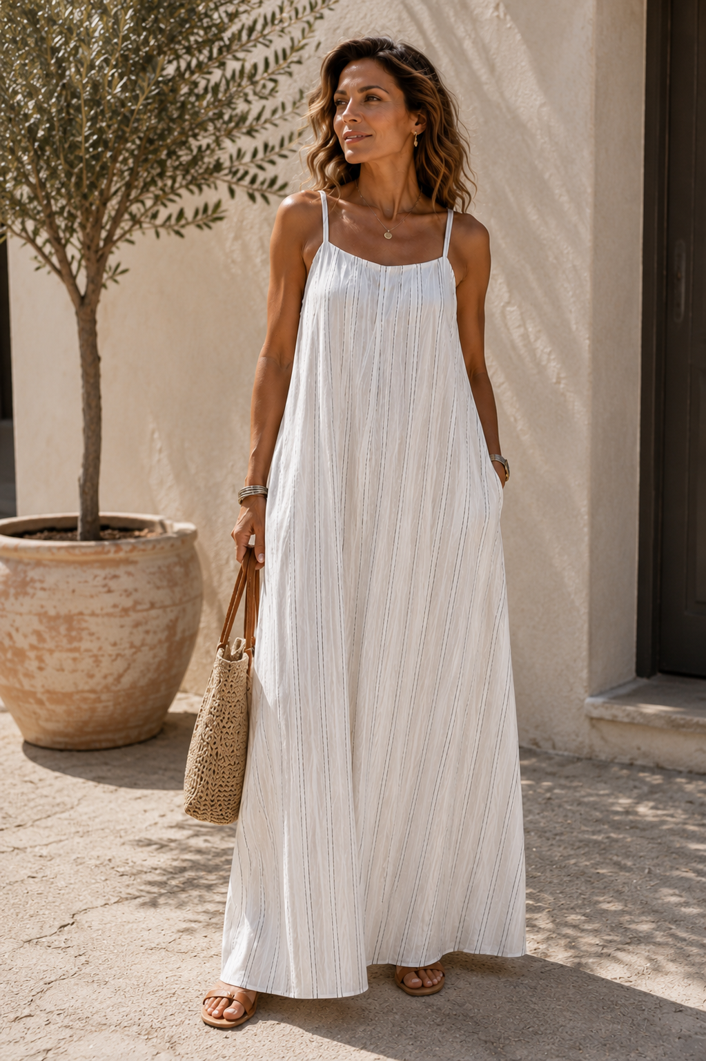 Vestido maxi rayas azul y marrón | Estiliza la figura