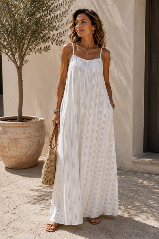 Vestido maxi rayas azul y marrón | Estiliza la figura