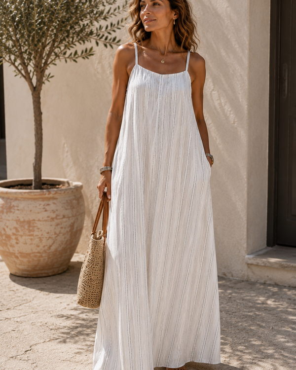 Vestido maxi rayas azul y marrón | Estiliza la figura