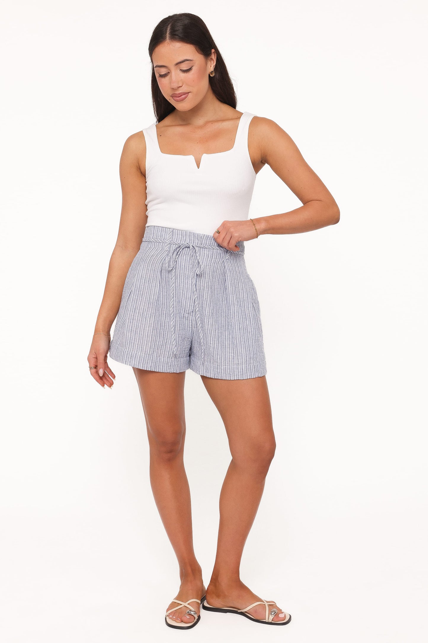 Pantalón corto tiro alto rayas azul | Con bolsillos