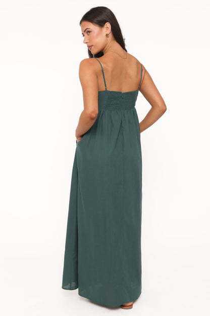Vestido maxi verde bosque | Elegancia fluida
