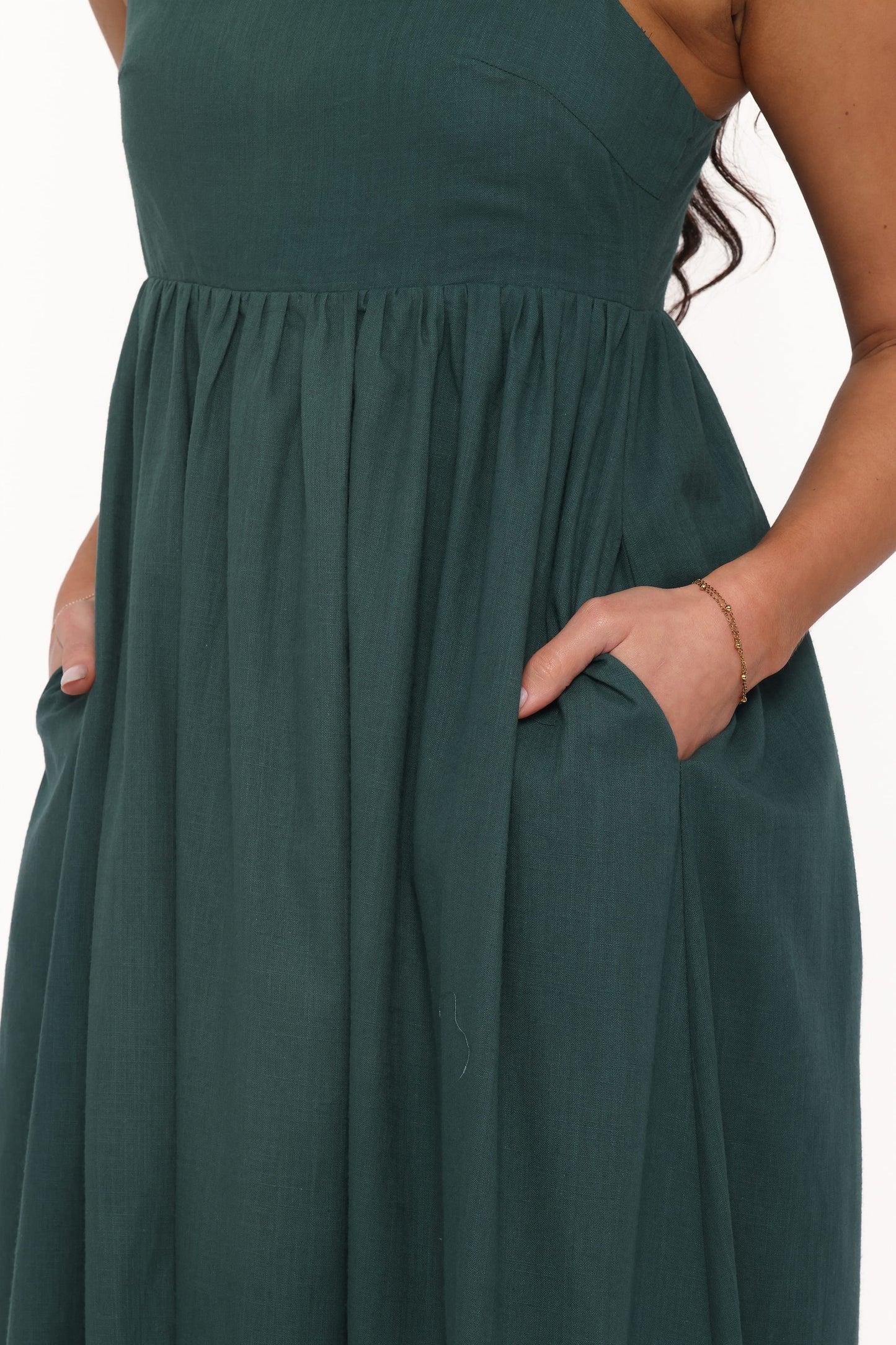 Vestido maxi verde bosque | Elegancia fluida
