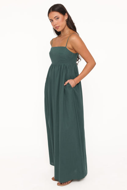 Vestido maxi verde bosque | Elegancia fluida