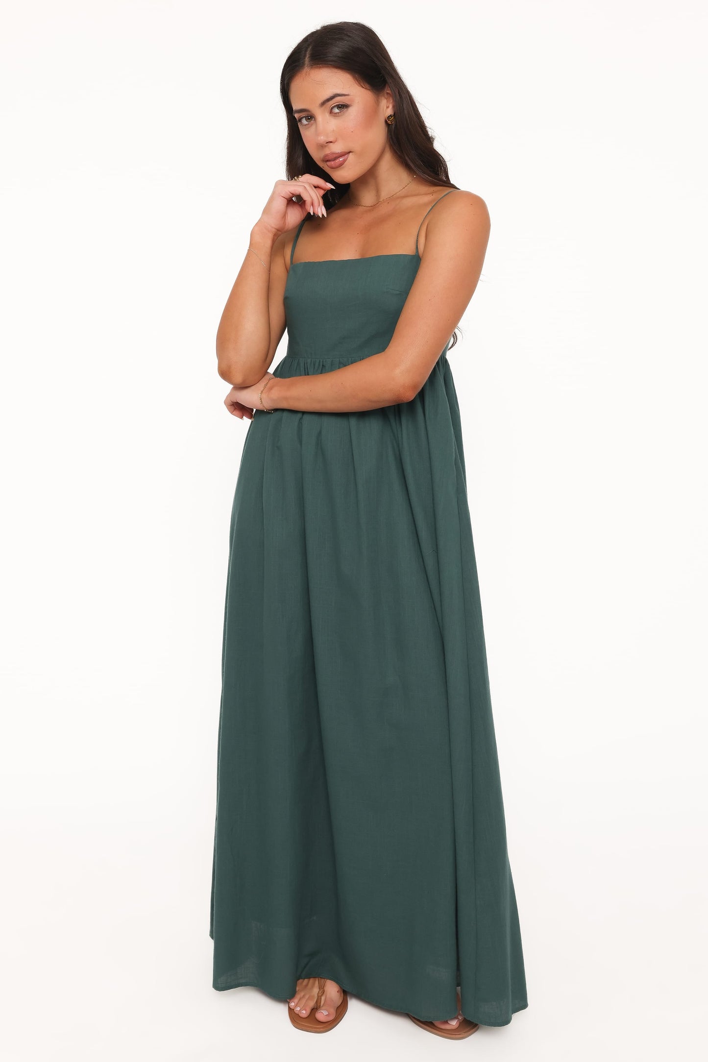 Vestido maxi verde bosque | Elegancia fluida