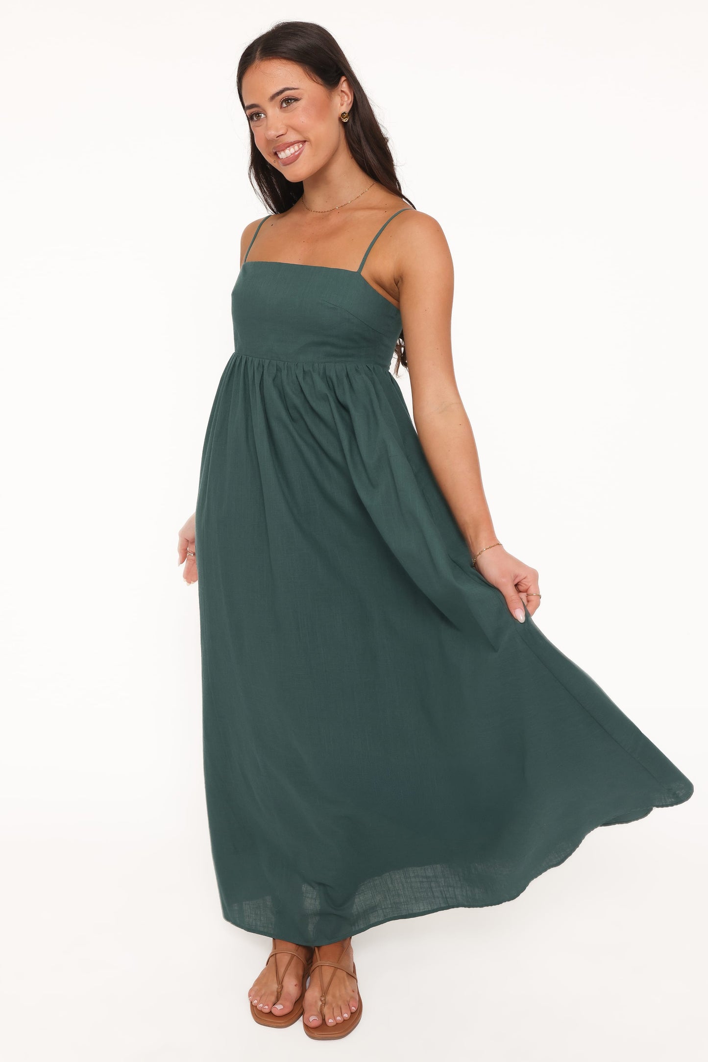 Vestido maxi verde bosque | Elegancia fluida