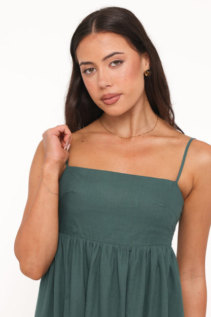 Vestido maxi verde bosque | Elegancia fluida