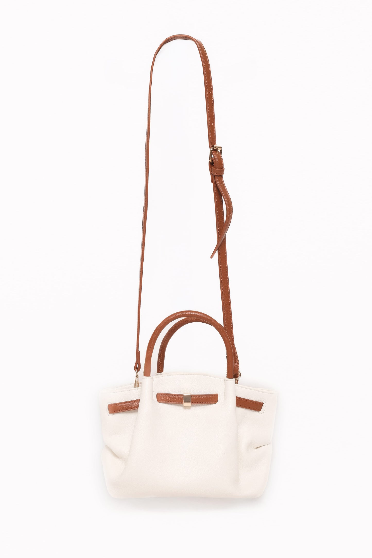 Bolso rectangular blanco y marrón con correa extraíble