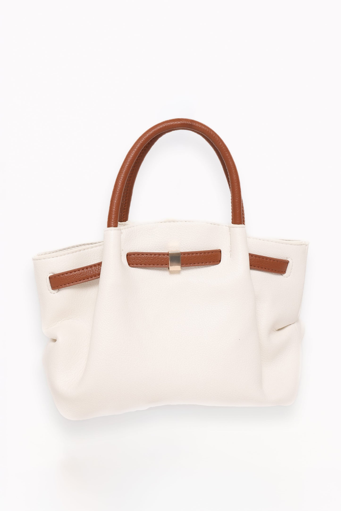 Bolso rectangular blanco y marrón con correa extraíble