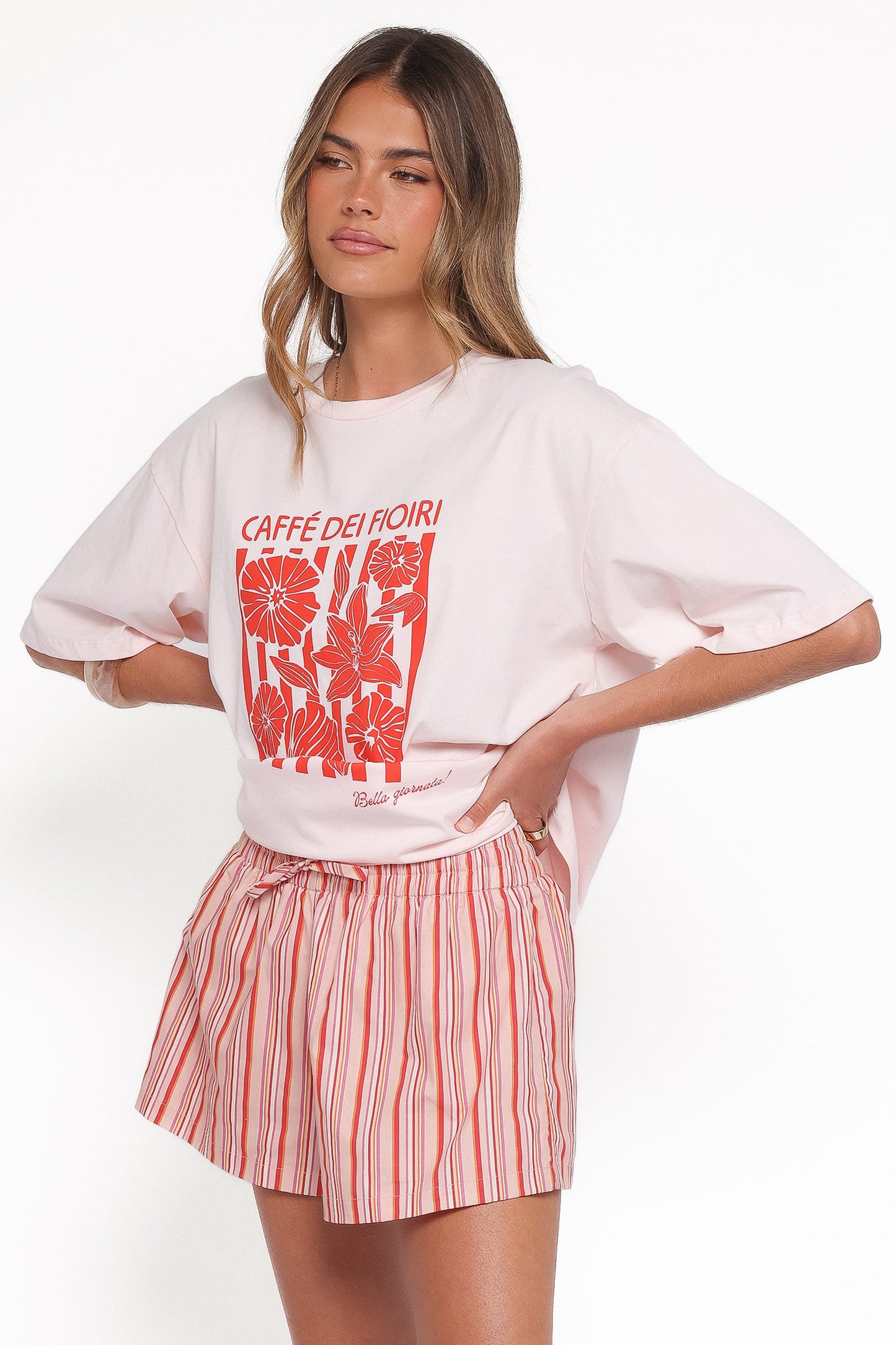 Pantalón corto rayas melocotón | Estilo relajado