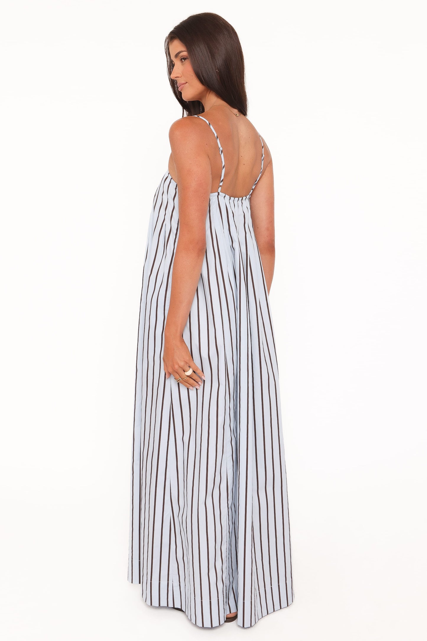 Vestido maxi rayas azul y marrón | Estiliza la figura