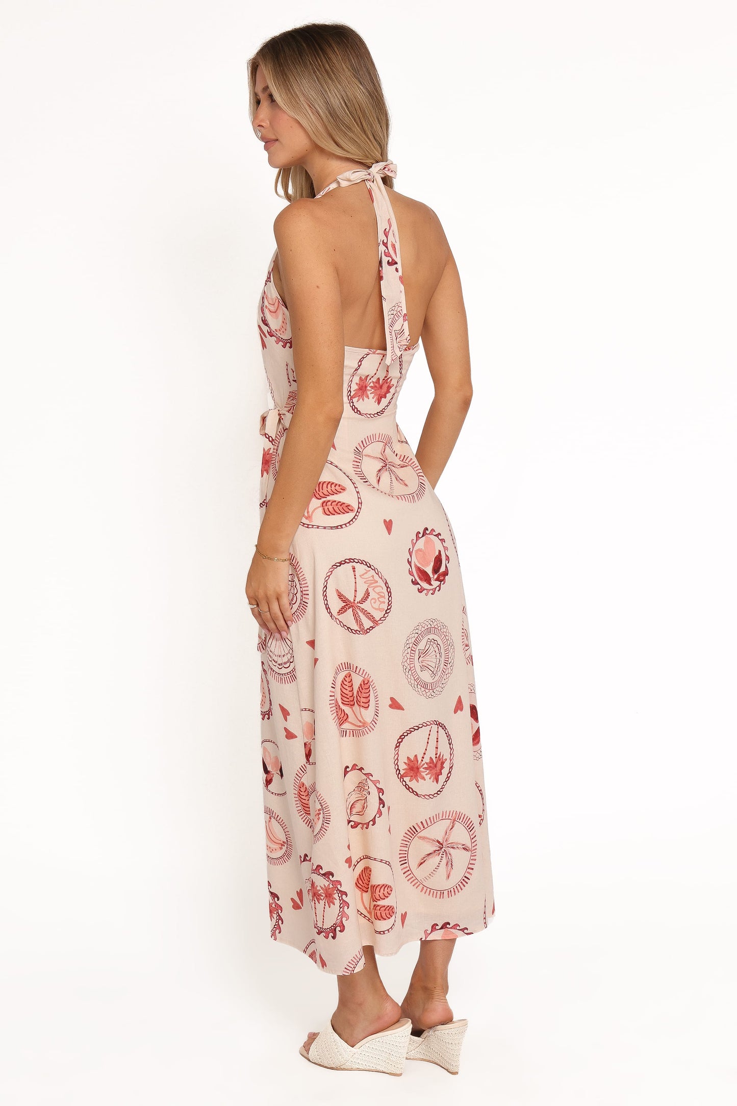 Vestido midi cruzado cuello halter conchas | Favorece figura