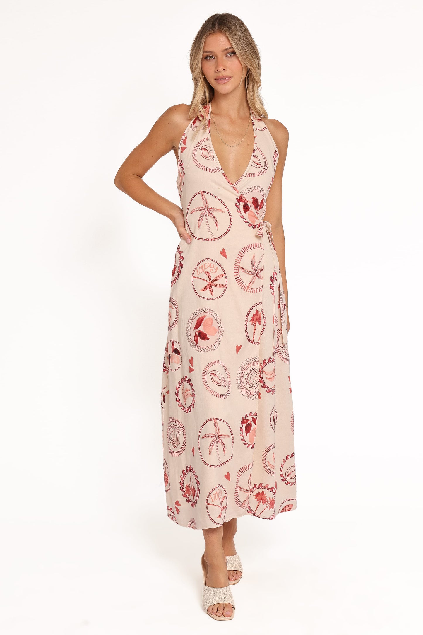 Vestido midi cruzado cuello halter conchas | Favorece figura