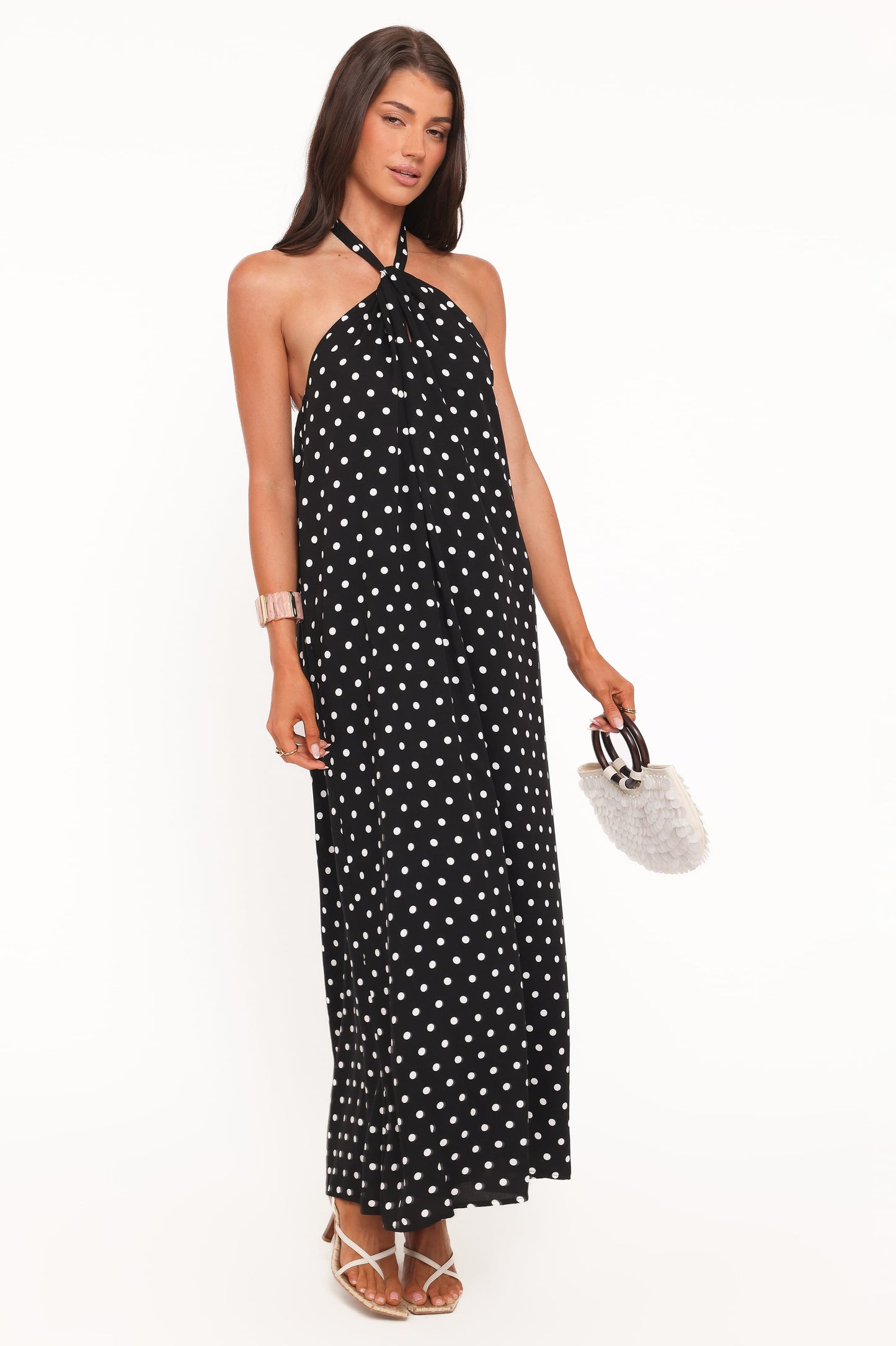 Vestido maxi lunares cuello halter | Muy favorecedor