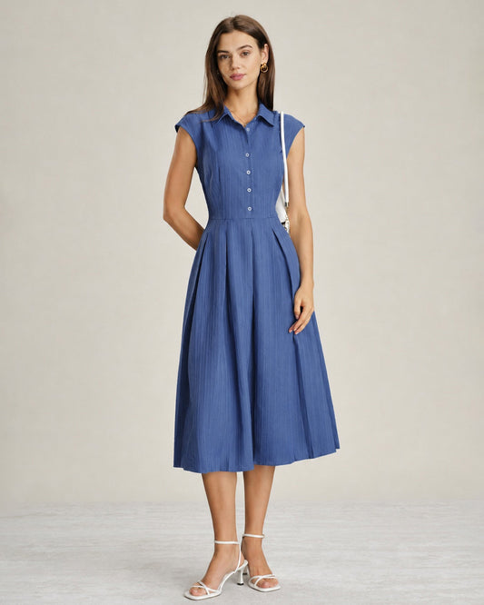 Vestido midi de algodón con botones | Muy fresco