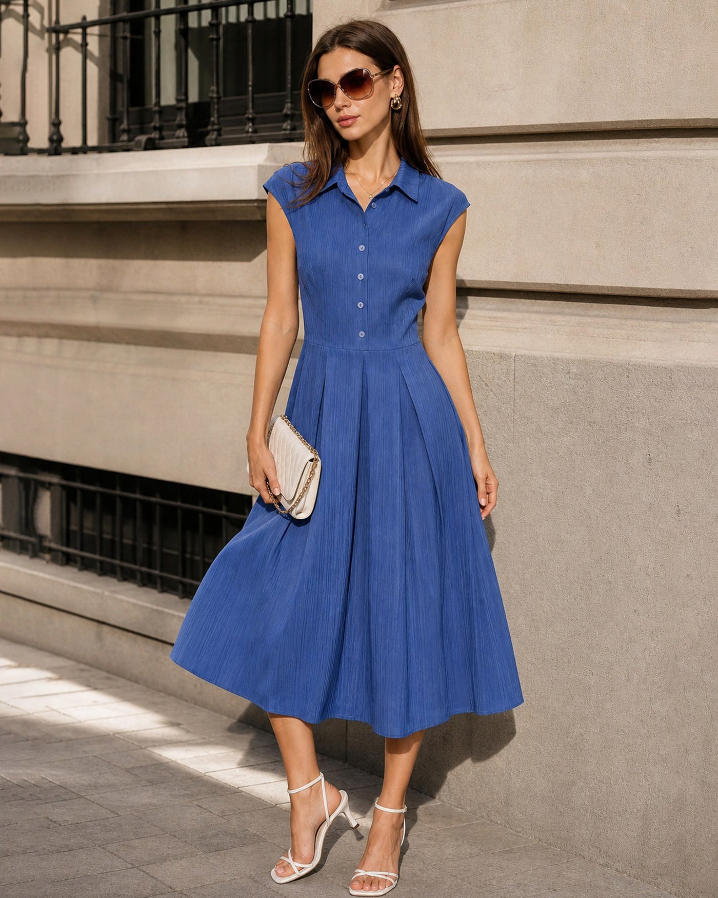 Vestido midi de algodón con botones | Muy fresco