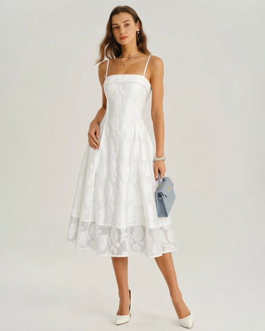 Vestido midi jacquard escote cuadrado | Textura única