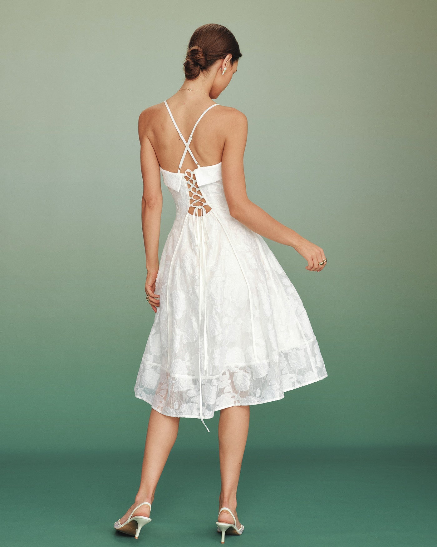 Vestido midi jacquard escote cuadrado | Textura única