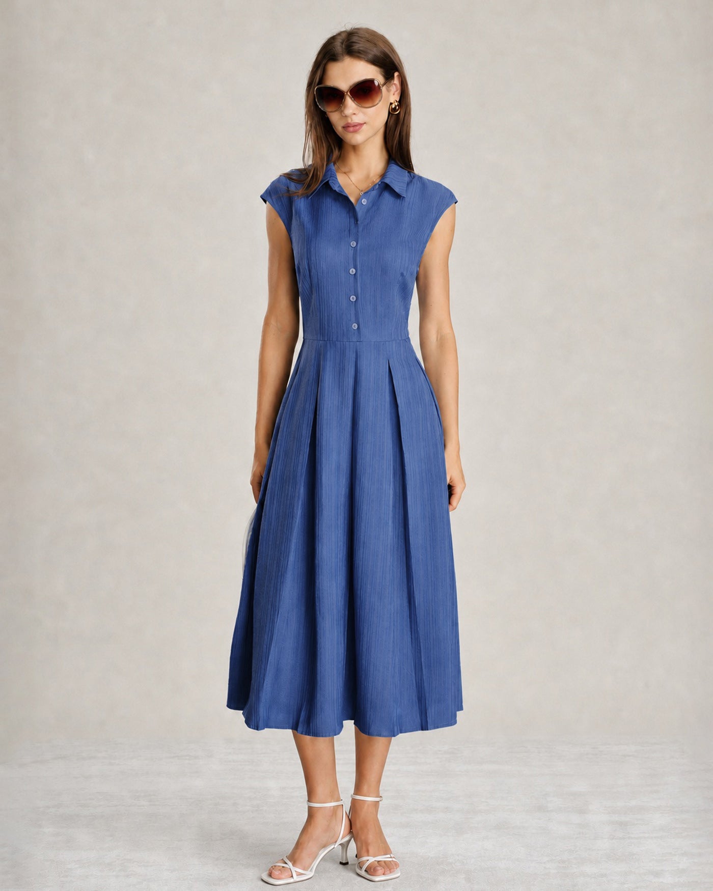 Vestido midi de algodón con botones | Muy fresco