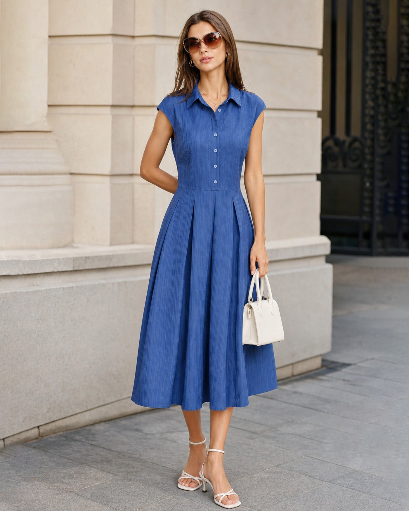 Vestido midi de algodón con botones | Muy fresco