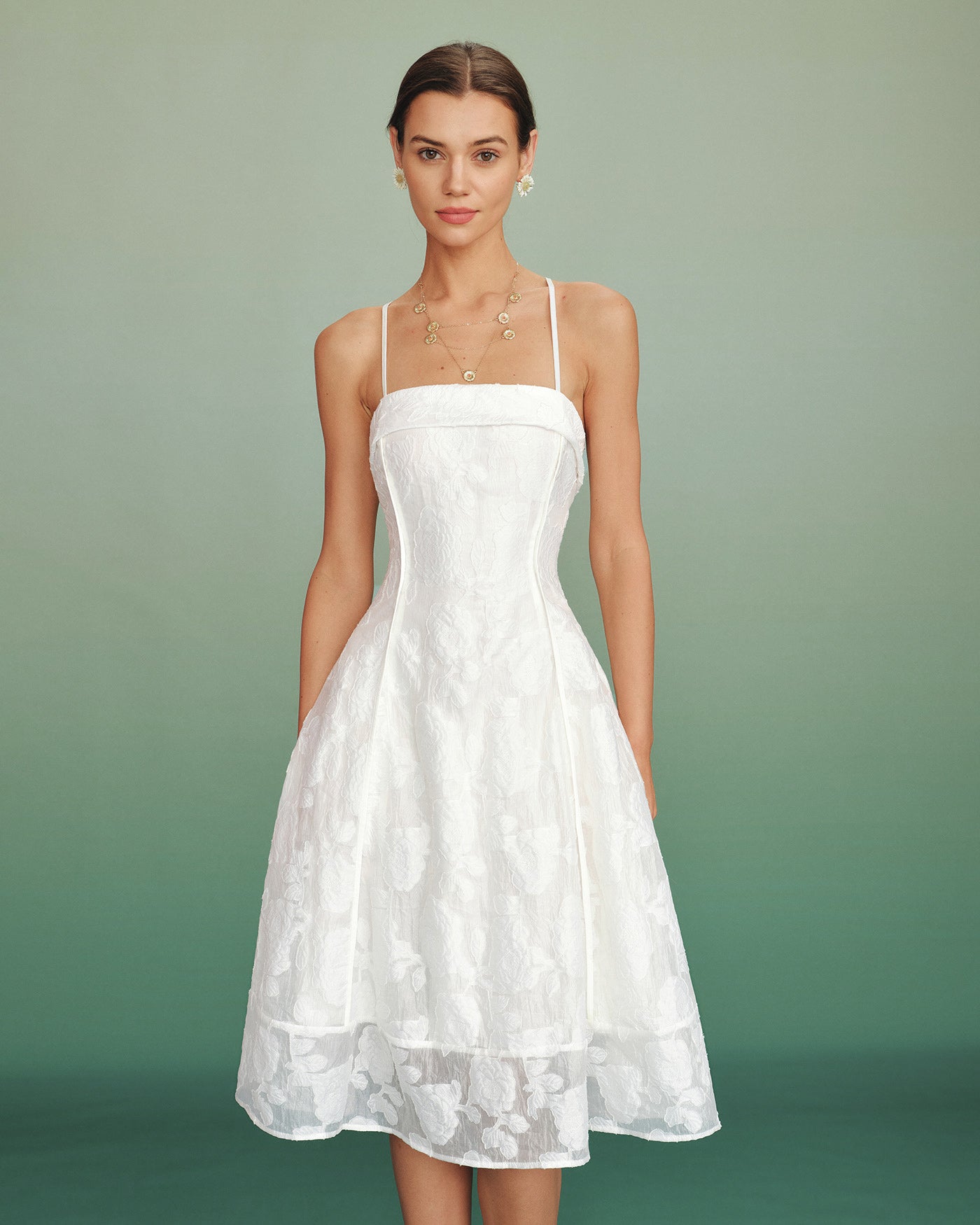Vestido midi jacquard escote cuadrado | Textura única