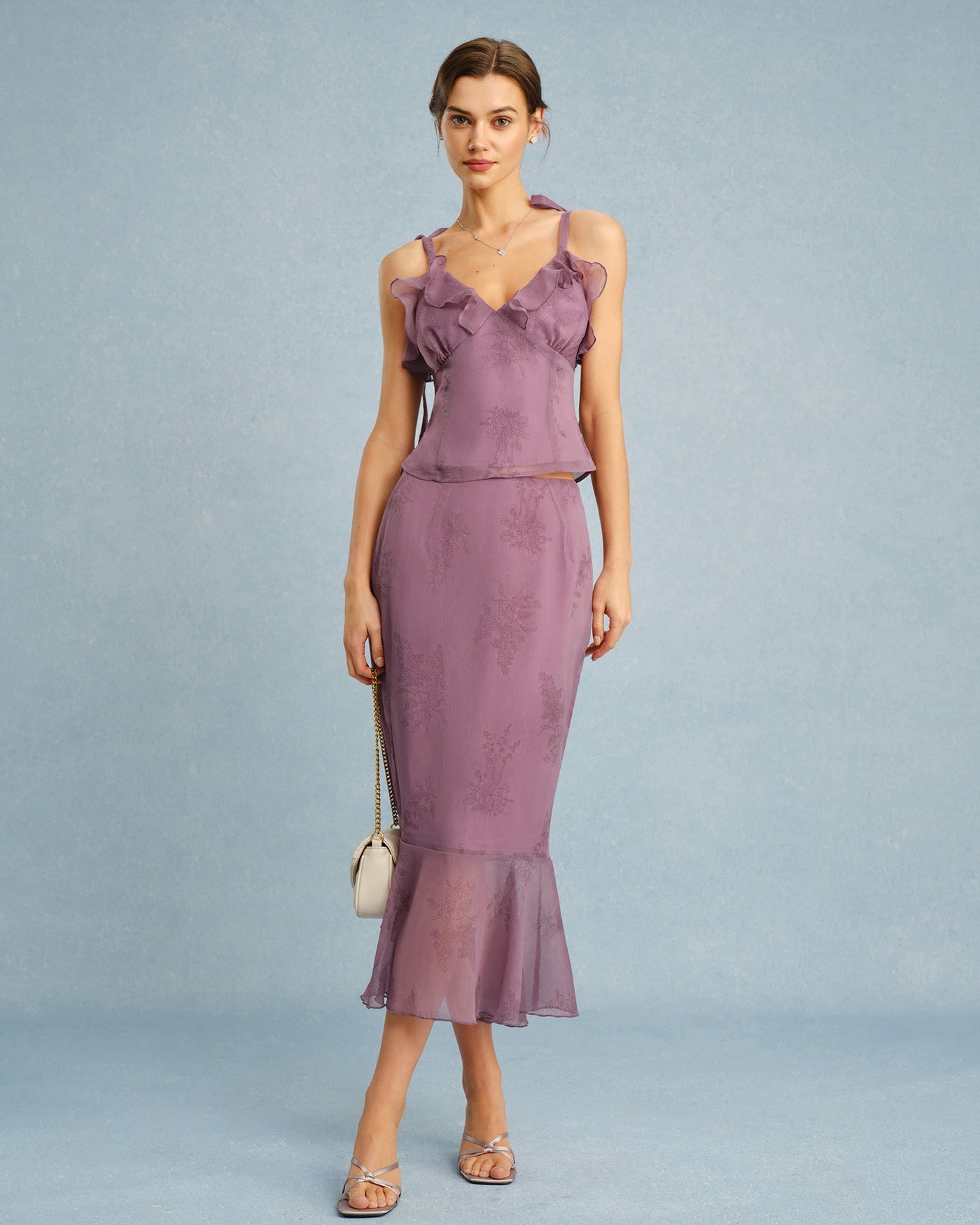 Falda midi corte sirena floral morada | Muy estilizadora