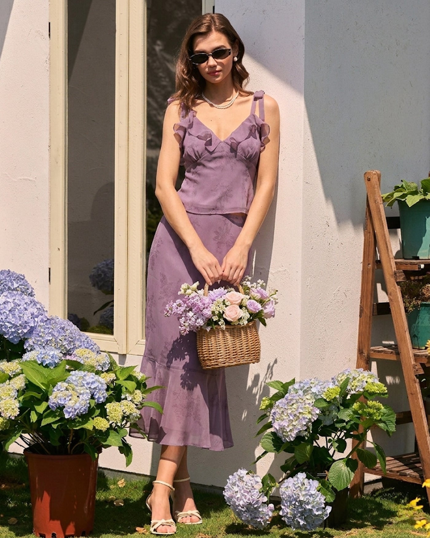 Falda midi corte sirena floral morada | Muy estilizadora