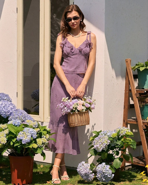 Falda midi corte sirena floral morada | Muy estilizadora