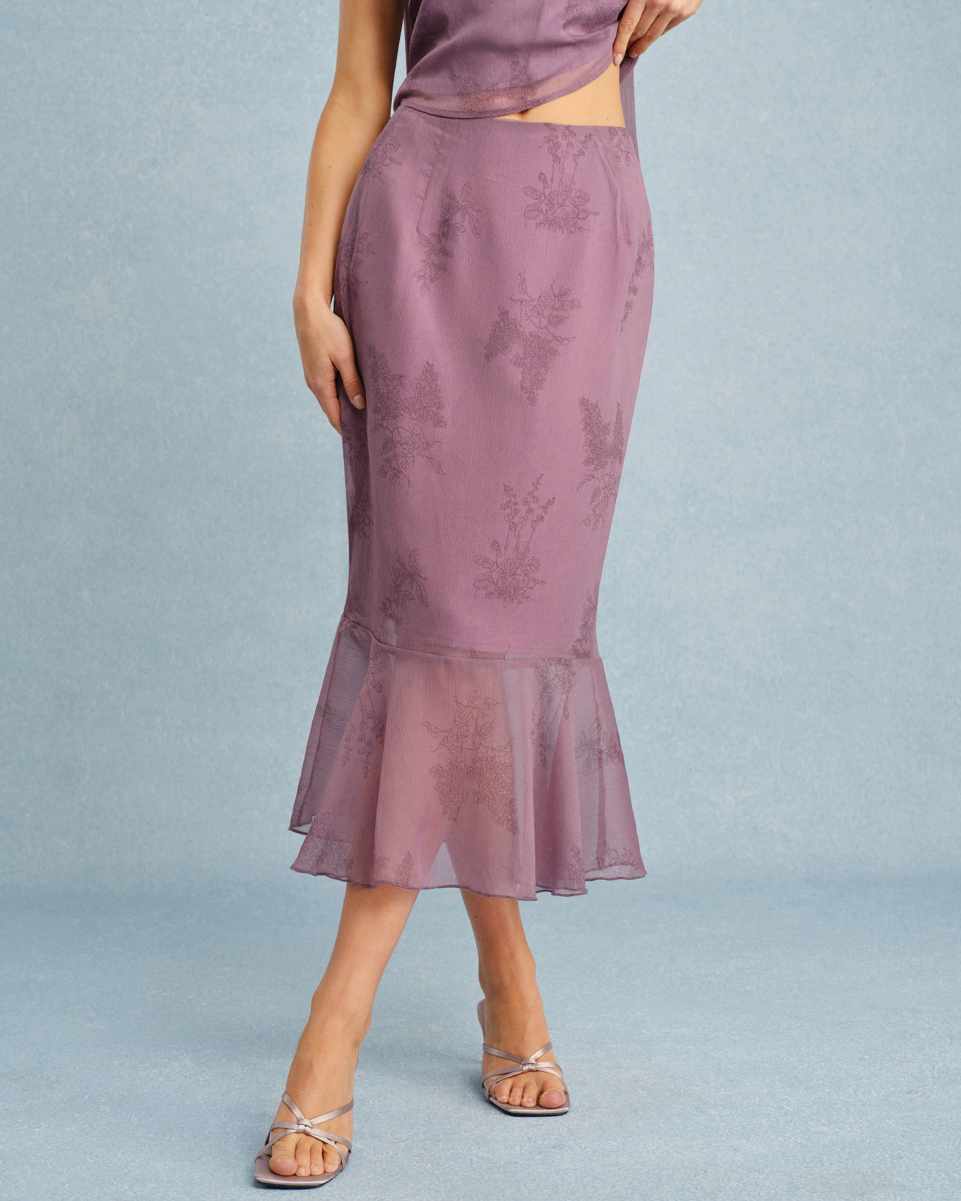 Falda midi corte sirena floral morada | Muy estilizadora